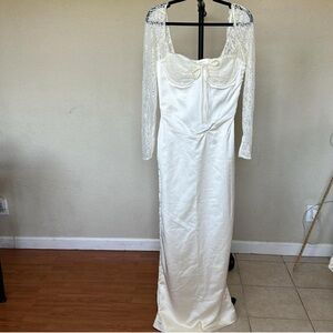 House of CB — Perdi Vintage Ivory Satin Maxi Dress